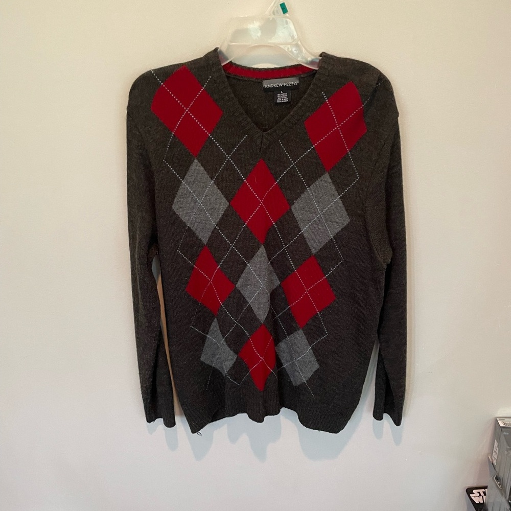 Gray and Red Argyle Sweater